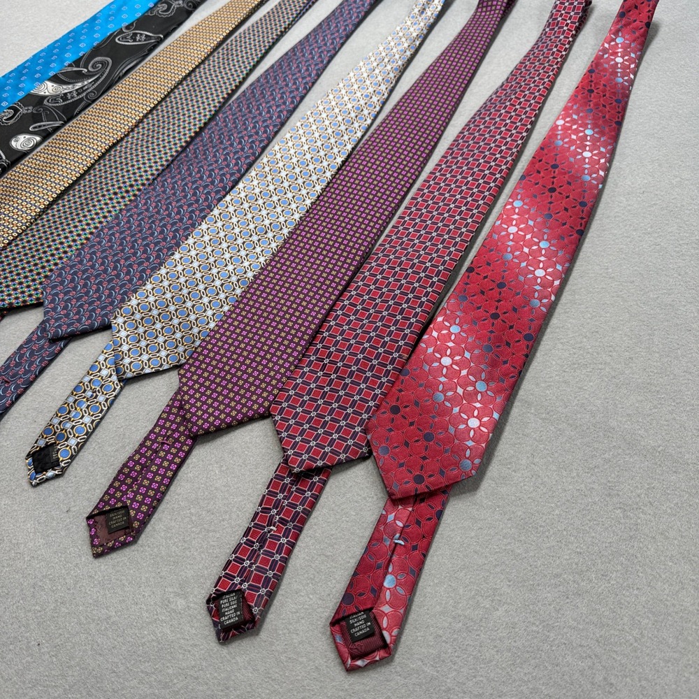 Dion Neckties Men's Multicolor Silk Geometric Paisley‎ Italian Fabric Lot Of 9